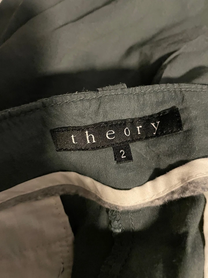 Брюки женские Theory 2 зеленые льняная смесь эластичные расклешенные рабочие повседневные Lagenlook - Изображение 3 из 4