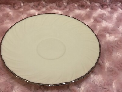 Lenox China VALERA 2 Saucers E537 Cream With Platinum Trim 6 