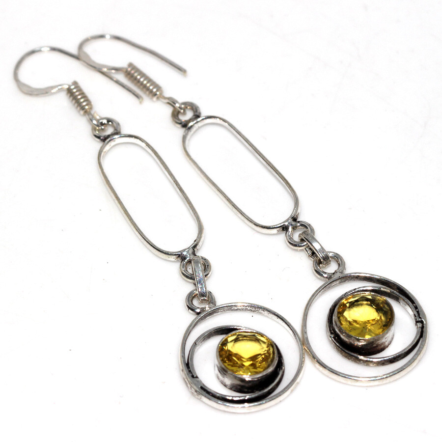 Citrine 925 Silver Plated Handmade Gemstone Earrings 2.6 Valentine Gift JW