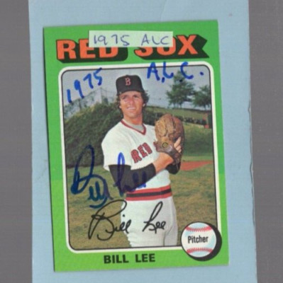 Autographed  Bill Lee 1975 ALC added 1975 Topps mini Red Sox
