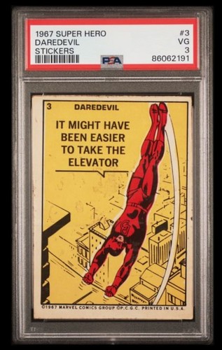1967 marvel super hero #3 daredevil rc; rare rookie sticker PSA 3 (POP 1, 6^)