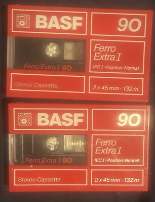 Two Blank Stereo Cassette Tapes 90 Min BASF Ferro Extra I New Sealed