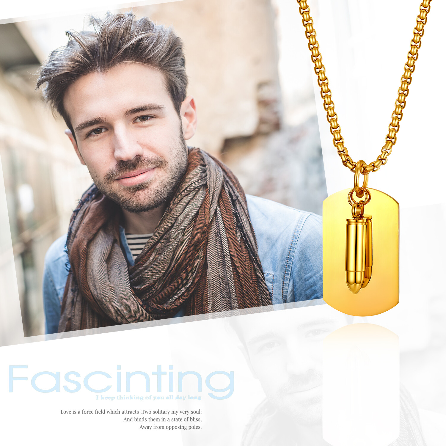 Men Army Military Gold Tone Bullet Dog Tag Pendant Necklace Chain Free Engraving