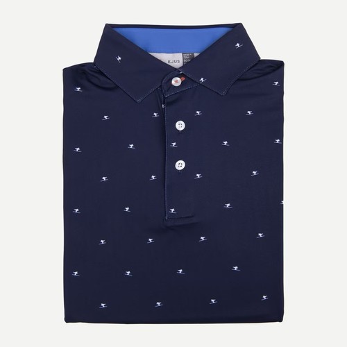 KJUS Sotto Polo Golf Shirt Navy Ski All Over Print UPF Men’s M K00201 - Picture 4 of 14