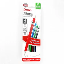 Pentel P205 Series Mechanical Pencil Set of 4 Metallic Barrel Colors (0.5mm)