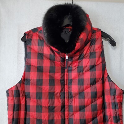 Talbots Vest Faux Fur Collar Down Puffer Zip Red Quilted Warm