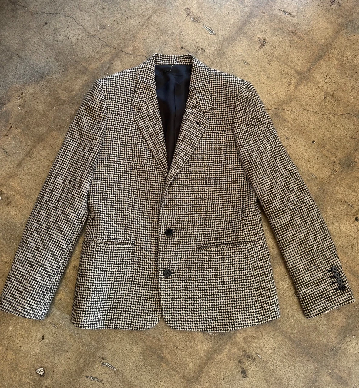Giacca blazer lino CELINE NUOVO beige nero pied de poule check stampa quadri 40 8