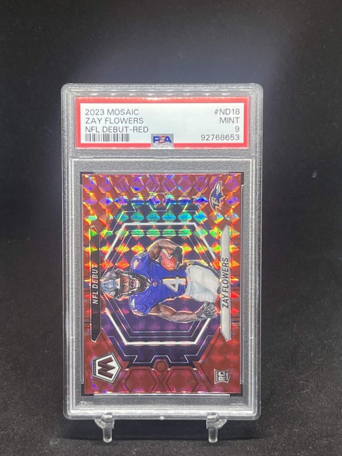 2023 Panini Mosaic - NFL Debut Red Mosaic Prizm #ND-18 Zay Flowers (RC) PSA 9