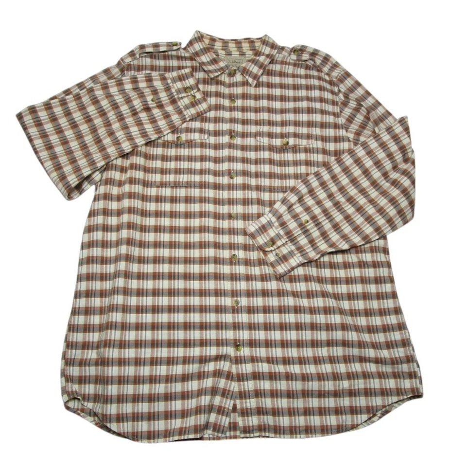 L.L. Camisa Bean Para Hombre Talla - XLT Marrón A Cuadros Manga Larga Con Botones XL Alta Foto 2 de 4