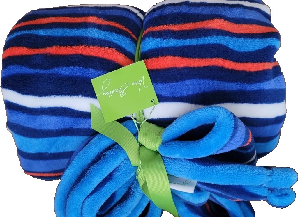 Vera Bradley Throw Blanket Soft Cobalt Stripes 80x50 NWT Fuzzy Warm eBay