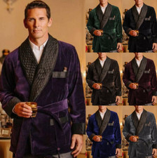 Velvet Men's Smoking Jacket with Belt Prom Party Robe Tuxedos Evening Blazer