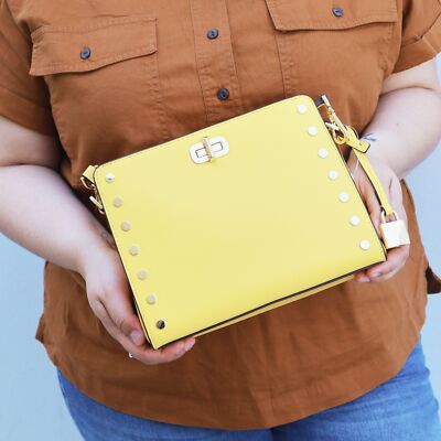 NWT Michael Kors Studded Leather Messenger Bag In Sunflower