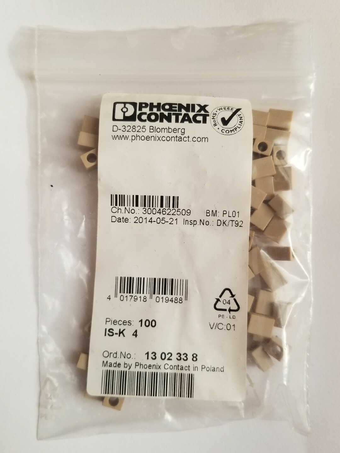 Bag of 100. Phoenix Contact Bridge Bar Isolator IS-K 4 IS-K4 1302888 NEW