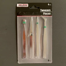 NEW TOOL BENCH Tweezers - Pinces - Set of 4 - Rounded, Flat, Curved, Reverse