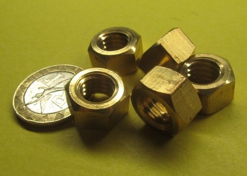 Brass Hex Nuts, RH, 3/8"-16 Thread x 9/16" W x 21/64" H, 25 Pcs - Picture 17 of 24