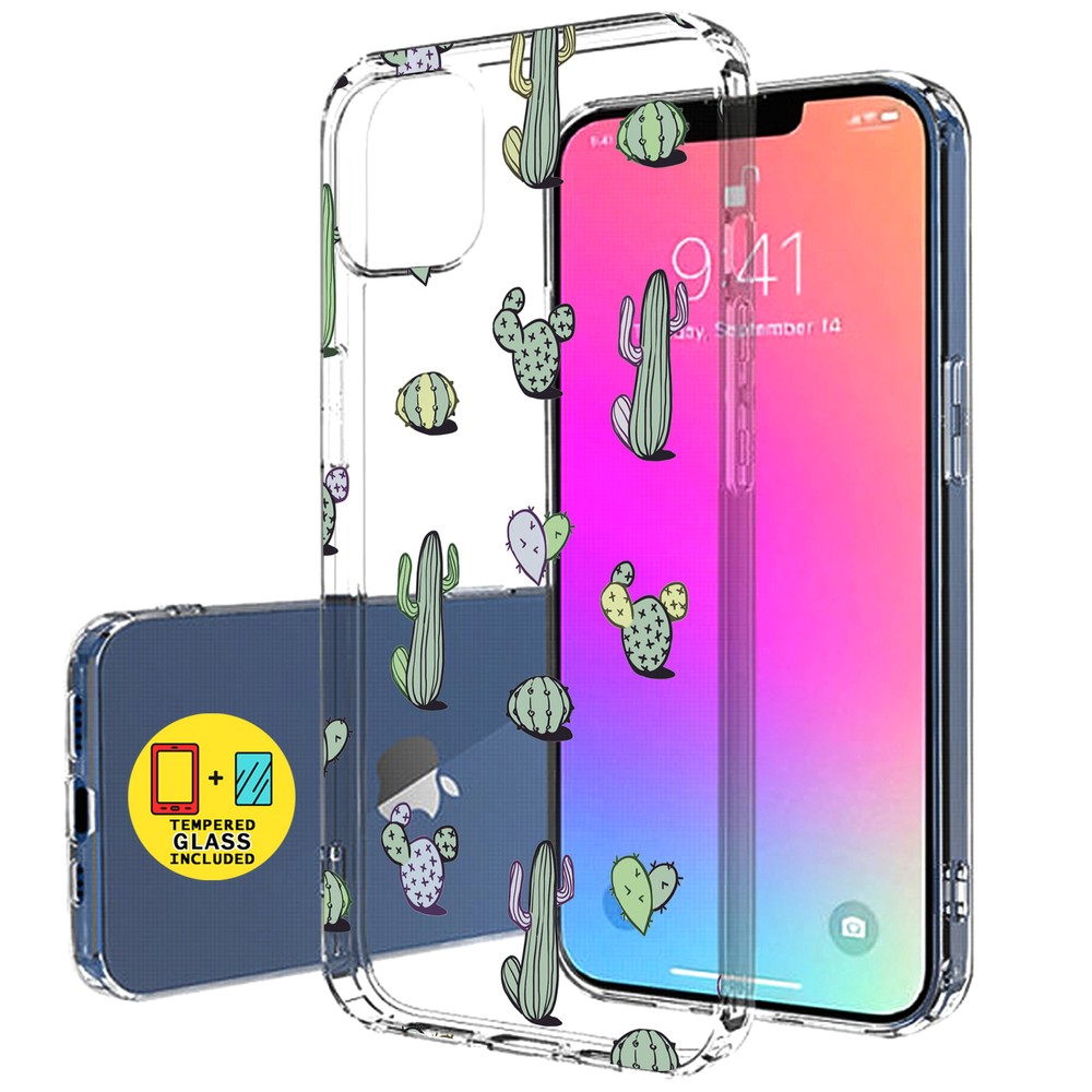 Slim Case for Apple iPhone 14 Max, Cacti Pattern Print, Glass Screen, US