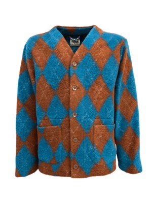MADSON by BottegaChililometerZero Herren Strickjacke Rauten Leder/Türkis DU24713