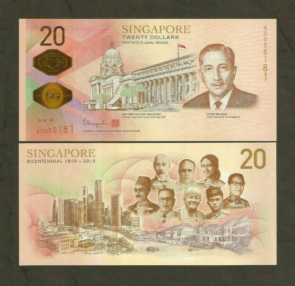 Singapore 20 DOLLARS P-63 2019 Commemorative 200th Bicentennial UNC Polymer NOTE - Image 3 of 3
