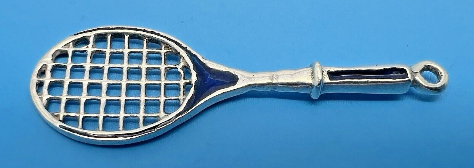 SOLID SILVER & ENAMEL TENNIS RACKET PENDANT LONDO… - image 10