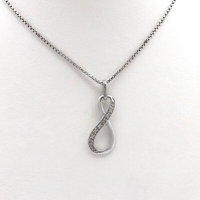 Sterling Silber natürlicher Diamant Unendlichkeit Figur 8 Anhänger Halskette 20 Zoll 4 gr