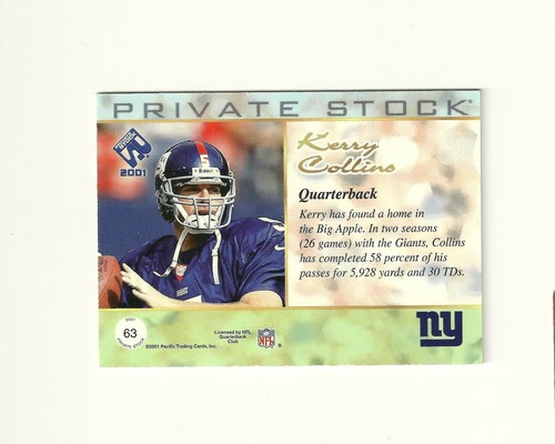 2001 Private Stock Blue Framed #63 Kerry Collins /75 Giants Penn State PSU - Picture 2 of 2
