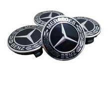 4x Mercedes Black Alloy Wheel Centre Hub Caps 75mm A B C E S M Class ML CLA GLA