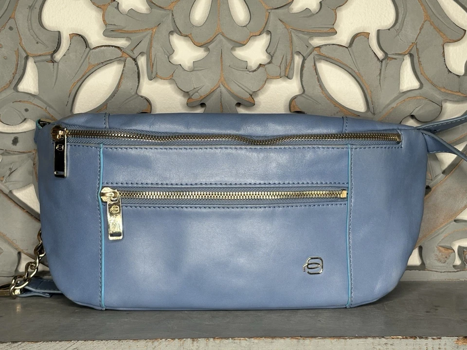 Piquadro Blue Fanny Pack Bag Leather Large Adjustable Strap Excellent Condition - Image 2 of 4