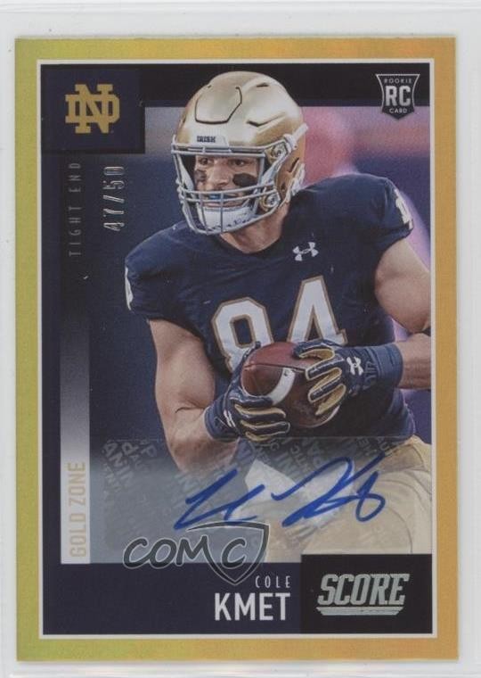 2020 Score Rookies Gold Zone Signatures 47/50 Cole Kmet #404 Rookie Auto RC rf2