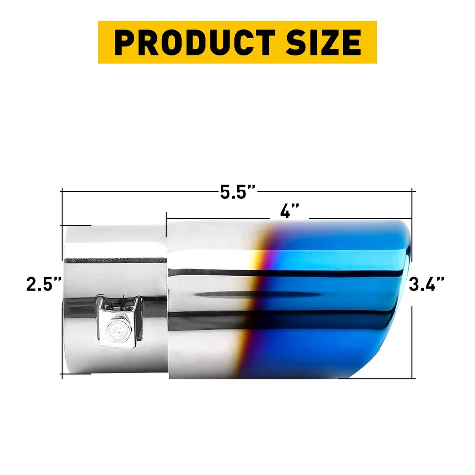 Punta de silenciador simple recta 2,5" azul tubo de escape cola de garganta acero inoxidable Foto 3 de 4