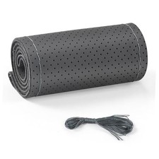 Genuine Leather Steering Wheel Cover, Stitch on Wrap, 15 Inch Steering Gray