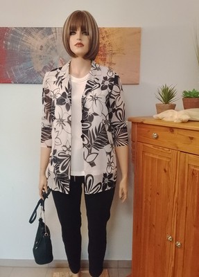 KOMBI MODE - angenehm leichte Chiffon-Blusenjacke Gr.46 in dunkelblau/weiß