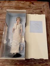 Vtg Franklin Mint DIANA Princess of Wales Porcelain Doll WHITE PEARL DRESS NEW