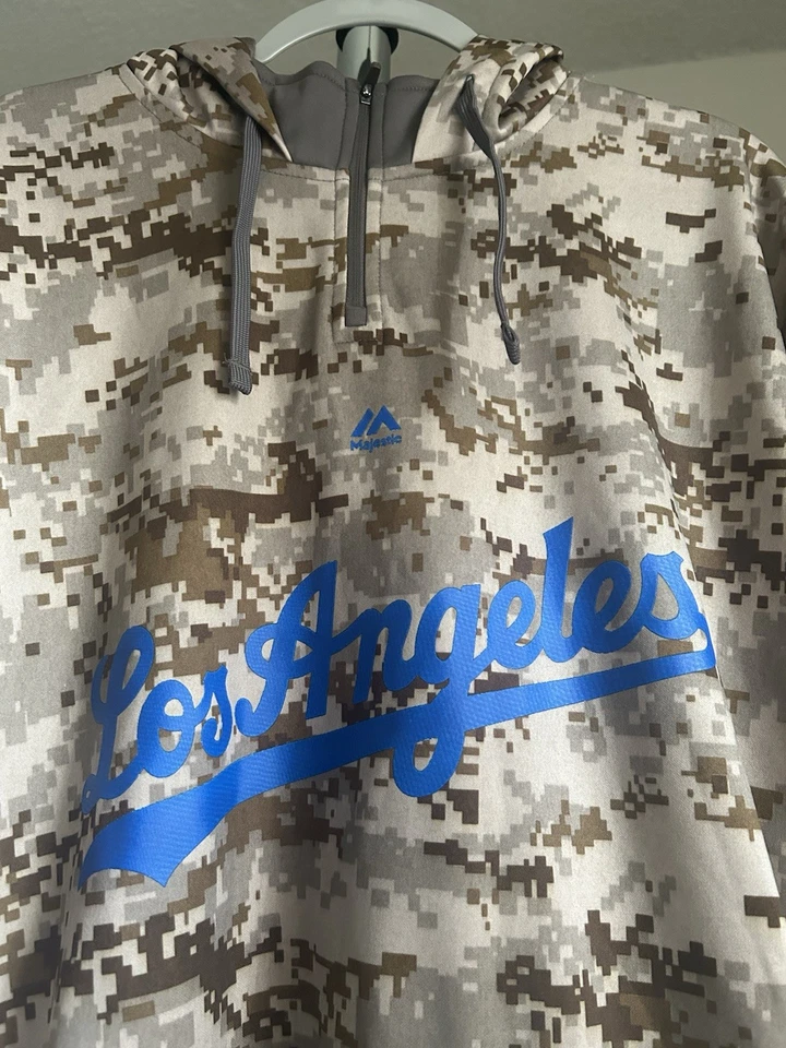 L A Dodgers Authentic Collection Camo Hoodie MLB Majestic Vintage 2014 Size 2XL - Image 3 of 4