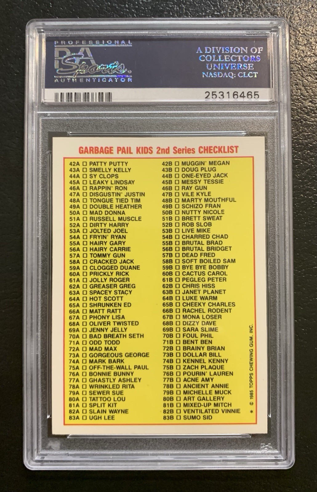 1985 Garbage Pail Kids OS2 Ray Gun 46b PSA 10 GEM MINT-RARE GLOSSY SCHIZO CL TWT view 2