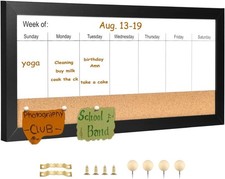 Magnetic Weekly Dry Erase White Board and Cork Board, Bla Wood Fre