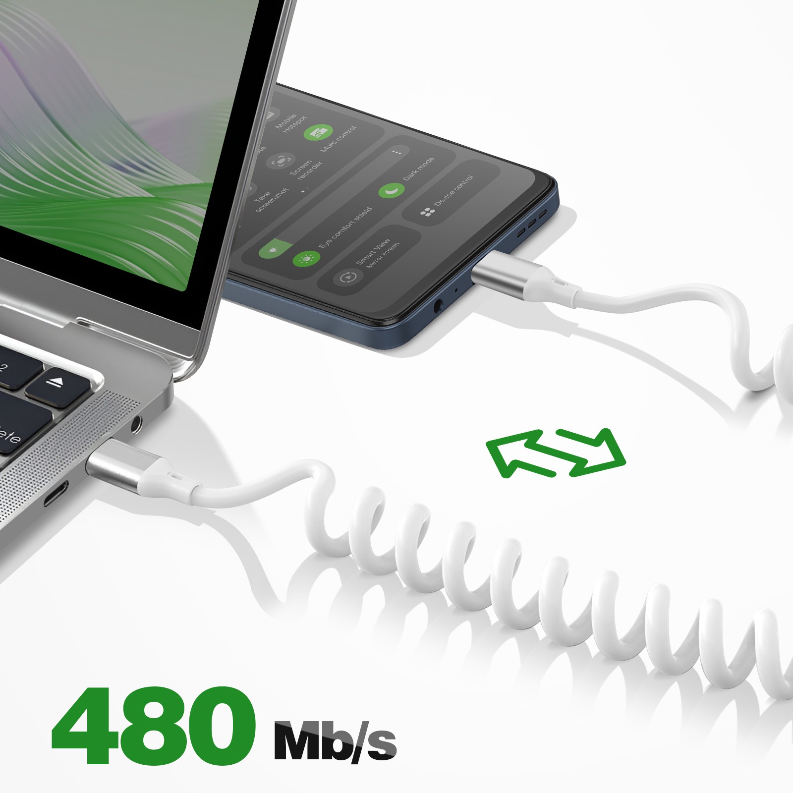 Câble USB-C vers USB-C 100W renforcé et rétractable de 12 à 50 cm