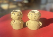 Two Vintage Pottery Bud Vases (Adam & Eve?) Signed.