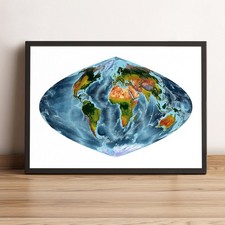 Mapa del Mundo, Mapa del Mundo de Proyección de Craster, Mapa de Relieve Mundial Impreso y Enmarcado