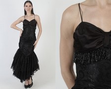 Vtg Zum Zum Black Asymmetrical Dress Retro Prom Asymmetrical Hi Low Skirt Gown