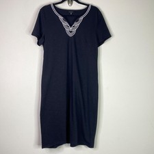 Talbots Embroidered Notch Collar Shirt Dress Women's Size Large