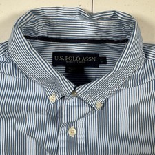 U.S. Polo Assn. Shirt Mens Large Blue Striped Long Sleeve Classic Logo