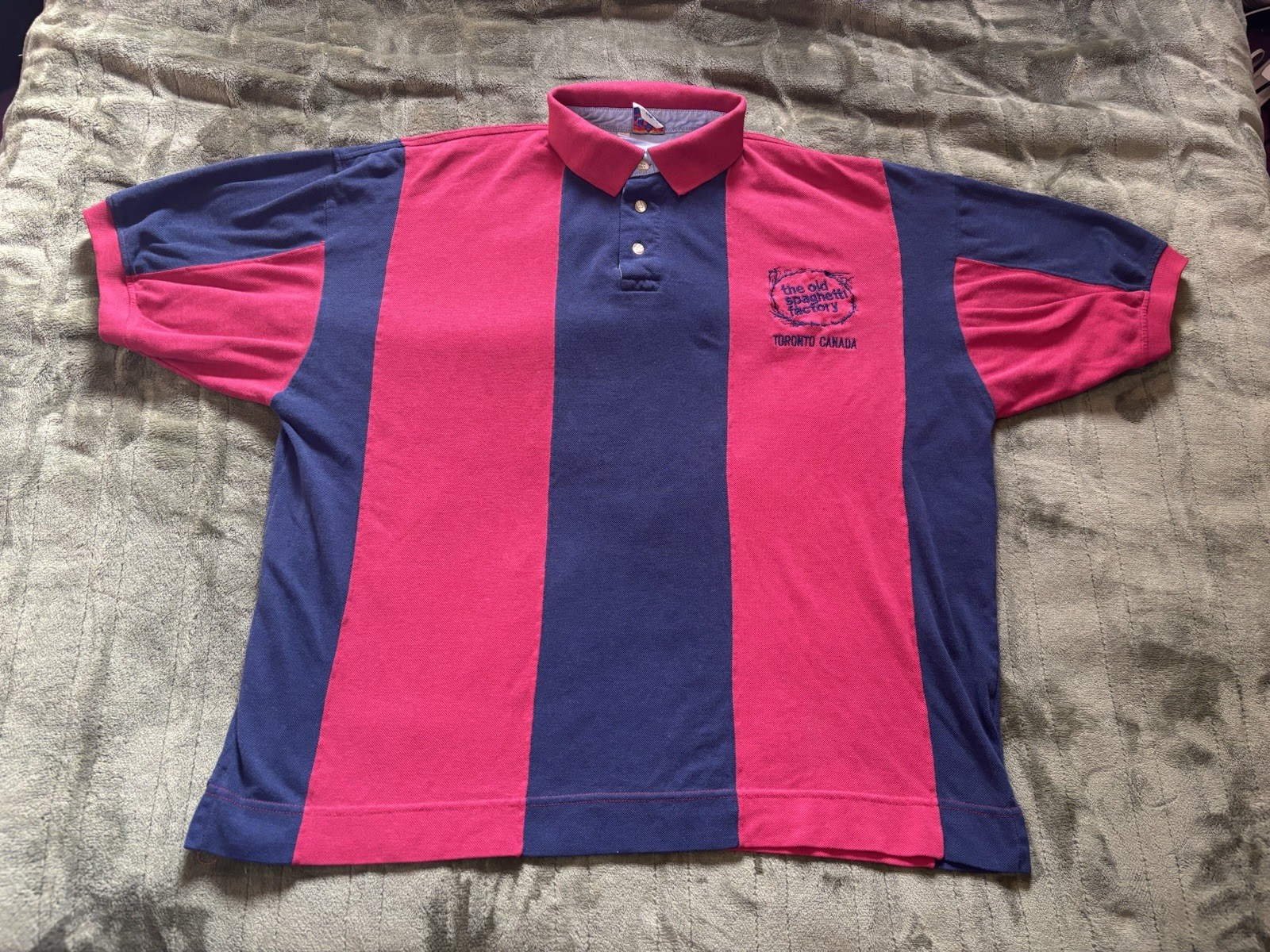 The Old Spaghetti Factory Polo Shirt Mens 2XL Red Blue Striped Toronto Canada
