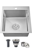 17x19x8 in. Bar Sink Drop in, Top Mount Kitchen Sink Single Bowl 304 Stainles...