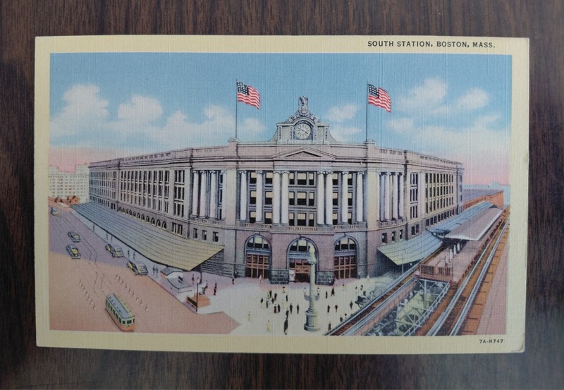 Boston Massachusetts South Station Vintage Linen Curteich Postcard Unposted 