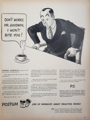 1943 Postum Coffee Print Ad Wall Art Decor Ephemera I Won't Bite You