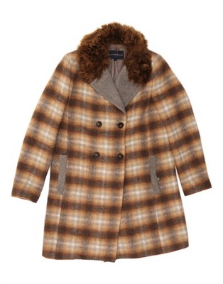 FRENCH CONNECTION Womens Overcoat UK 12 Medium  Brown Check Acrylic CA01