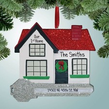 New Home with Red Roof and Key - Personalized Ornament - New Home