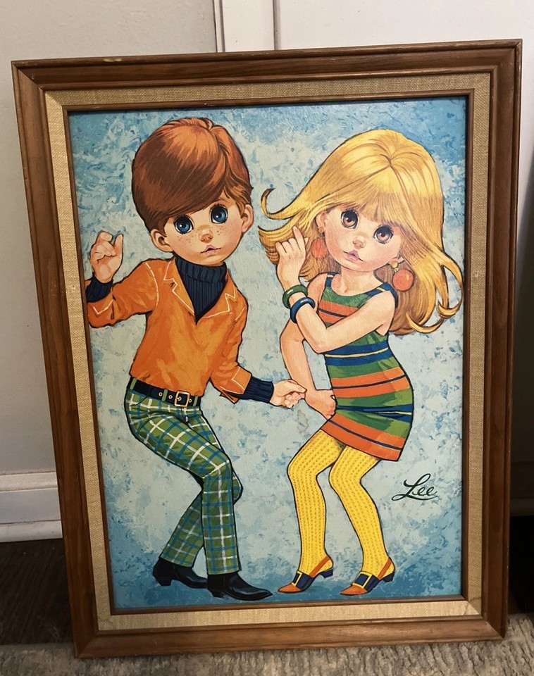 Genuine 1960s 'Big Eyes' lithograph by Lee — the hauntingly kitsch waif art that defined a generation of suburban living rooms and is now a serious MCM collectible.