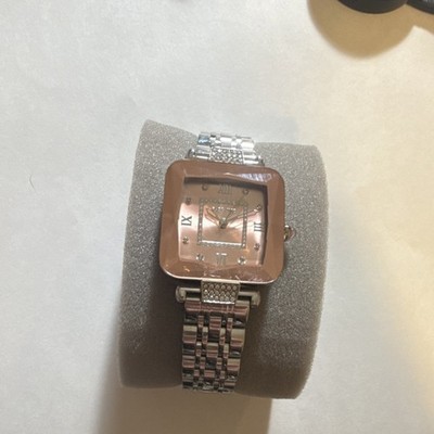 Boccia Women's Square Rose Dial Diamond Accent Analog Wristwatch Silver Bracelet