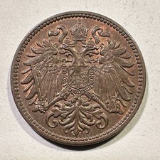 1907 Austria Hungary Empire 2 Heller Bronze High Grade Type Coin